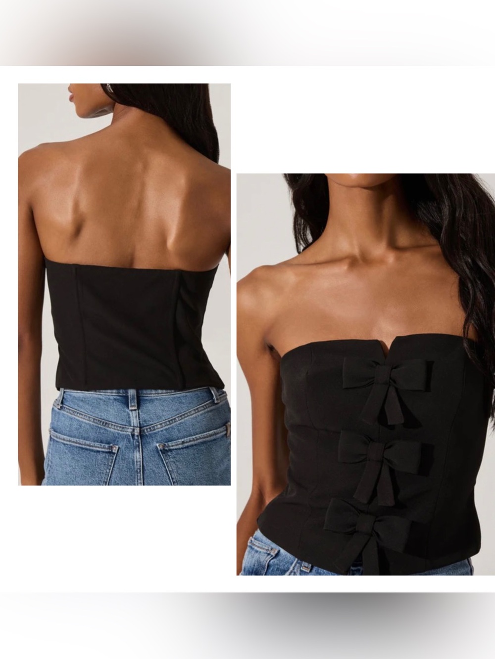 ASTR the Label Strapless Bow Bustier Top Black Medium NEW!
